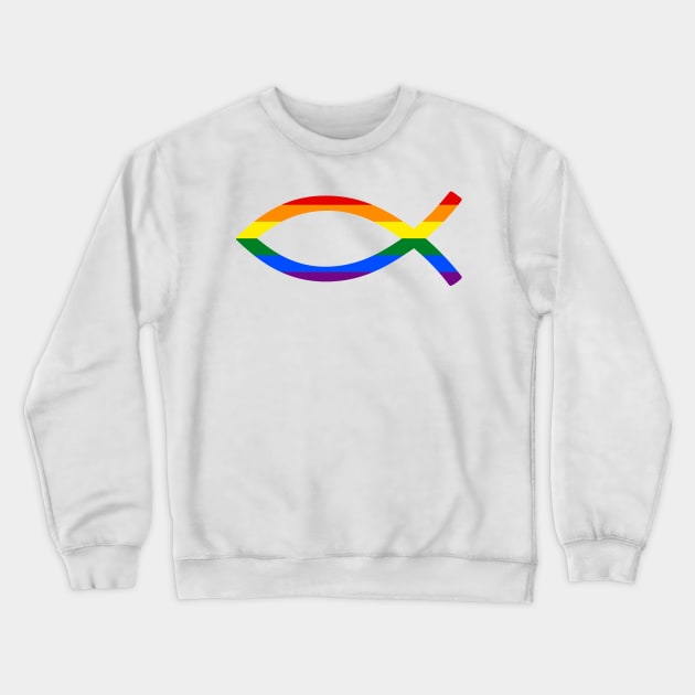 Christian fish with lgbtq+ pride flag Crewneck Sweatshirt by tziggles